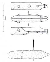 CAC-4036 - Couteau à affûter les calamesfer, osCouteau dont le manche, lisse, se compose de deux plaques parallèles, de section ovalaire rivetées sur la soie plate prolongeant la lame.