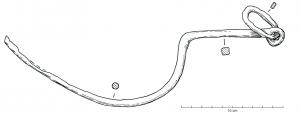 CPR-4003 - Lève-loquetferClé de type lève-loquet formée d'une tige ou manche prolongé par une tige courbée terminée par un crochet ; correspond à un système de fermeture pour soulèvement d'un loquet atteint par le trou de la serrure au moyen du lève-loquet. L'extrémité proximate est généralement façonnée en boucle, éventuellement équipée d'un anneau.