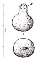 CUB-4132 - Curseur de balance couléplombCurseur de balance, coulé en plomb avec sa suspension (appendice plat percé transversalement), de forme sphérique ou piriforme.