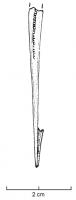 FIB-3010 - Fibule de Nauheim 5a8bronzeRessort à 4 spires et corde interne ; arc plat, triangulaire et tendu ; porte-ardillon trapézoïdal ajouré et arc orné d'une 