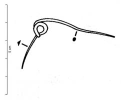 FIB-3955 - Fibule de Nauheim 5b2bronzeFibule de Nauheim classique (ressort à 4 spires, corde interne, arc tendu et porte-ardillon ajouré) mais à section triangulaire souvent étroite, sans décor ou avec un décor de chevrons incisés.