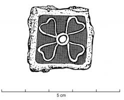 FIB-6085 - Fibule quadrangulaire émaillée de type OberammerthalbronzeFibule carrée, motif émaillé (figure géométrique, animale, anthropomorphe...).