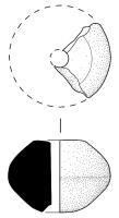 FUS-3015 - Fusaïole à profil ovaleterre cuiteFusaïole à profil ovale symétrique, faces supérieure et inférieure concaves, inornée.