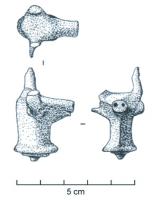 IND-3069 - Elément décoratif zoomorphe : bovidébronzeElément décoratif (?) coulé orné d'une tête de bovidé.