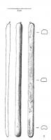 LGT-6001 - Lingot en barre : cuivrecuivreTPQ : 700 - TAQ : 1100Barre coulée d'environ 10-15 mm de large, de section sub-rectangulaire. La longueur varie de 15 à 30 cm.