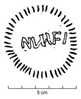 LMP-42409 - Lampe de firme : NIMFIterre cuiteTPQ : 50 - TAQ : 150Lampe de firme, estampille NIMFI dans un cercle guilloché.
