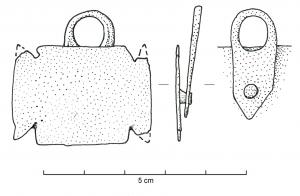 PDH-4025 - Pendant de harnais à tabella ansatabronzeTabella ansata, pourvue au revers d'un rivet sur lequel vient se fixer une attache de harnais proche du type SPD-4002. 