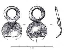 PDQ-1060 - Pendeloque circulairebronzePendeloque à plaque circulaire avec mamelon ; bélière également circulaire, non dégagée, tangente à la plaque. 