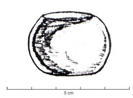 PDS-4105 - Poids en section de sphère : 6 unciae ou 1 semisbronzePoids en forme de sphère avec deux faces horizontales (soit une section de sphère) ; masse d'une demi-livre (= 6 unciae, ou semis); souvent marqué d'un S incrusté.