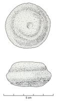 PDS-4106 - Poids en section de sphère : 1 libraplombPoids coulé, en section de sphère avec deux faces parallèles ; poids d'1 livre. Objets éventuellement inscrits, en caractères latins.