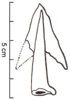 PTF-1019 - Pointe de flèche à douillebronzePointe de flèche triangulaire, à ailerons et à douille cylindrique prolongée par une nervure médiane.