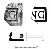 SIG-4068 - Empreinte antique de signaculum métallique sur couvercle d'amphore : --NGterre cuiteEmpreinte antique de signaculum métallique sur couvercle d'amphore : dans un cadre, (--) NG.