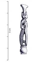 STY-6015 - Stylet au dragonbronzeStylet constitué d'une tige effilée, étirée en longueur, avec au sommet un dragon aux ailes repliées le long du corps, et tenant dans sa gueule une barrette transversale en T, faisant office de spatule.