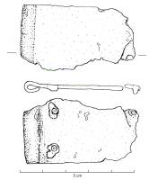 ACG-4007 - Applique de cingulum
bronze
Applique rectangulaire, avec deux extrémités tubulaires; face externe lisse, 4 rivets de fixation.