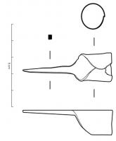 AGB-9001 - Aiguillon de bouvier
fer
Aiguillon formé d'une bande de fer simplement enroulée sur elle-même, formant un tube ouvert d'où se dégage un aiguillon ; le diamètre est celui du bâton de bouvier (en gén. 15-25mm).