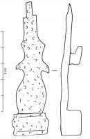 AGC-3029 - Agrafe de ceinture à palmette
fer
Agrafe plate en forme de palmette, accostée de deux crosses, à corps plein; au revers, crochet de fixation replié vers la pointe externe, et à la base un passant large de profil rectangulaire.