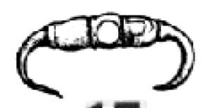 AGR-5014 - Agrafe à double crochet tripartite type 4.E
bronze
Agrafe à double crochet à corps mouluré : quatre/trois moulures transversales définissent trois/deux modules nettement séparés par des sortes de disques, prolongés de chaque côté par les extrémités effilées et ramenées vers l'intérieur. Une perforation transversale permettait d'articuler deux de ces objets à l'aide d'une chaînette.