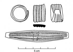 ANO-1024 - Anneau ouvert à surface cannelée ou moulurée
bronze
Anneau ouvert à surface cannelée ou moulurée, parfois décoré d'incisions ; extrémités superposées souvent rétrécies.