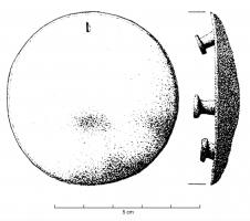 APH-4050 - Applique de harnais : disque
bronze
TPQ : 100 - TAQ : 400
Applique circulaire lisse, légèrement bombée, avec trois rivets de fixation au revers ; Ø 60 à 80mm.