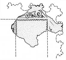 APH-4085 - Applique de harnais
bronze
Applique quadrangulaire, plate, dont la bordure délimitant un champ décoré se compose de festons découpés.