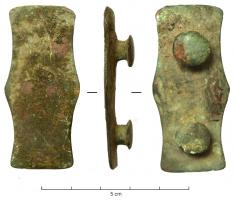 APH-4144 - Applique de harnais hexagonale
bronze
TPQ : 200 - TAQ : 300
Applique plate et lisse, de forme hexagonale avec les longs côtés en segments concaves; au revers, deux fixations pour cuir.