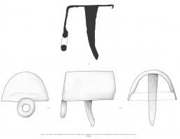APJ-4029 - Applique de joug
bronze
Embout venant coiffer sur une moitié de l'épaisseur l'extrémité d'une pièce circulaire, fixé par une robuste tige verticale et équipé à l'extrémité fermée d'un anneau.