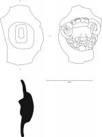 APM-4059 - Applique de meuble figurant Jupiter-Ammon
bronze, fer
Applique de meuble coulée sur une tige de fixation en fer de section rectangulaire, avec au centre la tête de Jupiter Ammon.