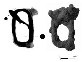 BCI-5001 - Boucle indéterminée
fer
Boucle rectangulaire en forme de D, à traverse mobile et ardillon pivotant sur la traverse opposée.