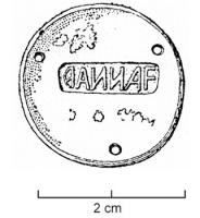 BLC-4008 - Plateau de balance : BANNA
bronze
Plateau de balance, de taille modeste (v. infra), percé de 3 trous de suspension et portant une marque estampée dans un cartouche rectangulaire : BANNA ou BANNAF(ecit) (plusieurs timbres différents).