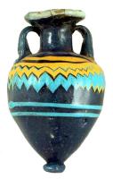 BLS-3026 - Balsamaire sur noyau : amphorisque
verre
TPQ : -550 - TAQ : -275
Balsamaire sur noyau, en verre polychrome : corps bleu foncé et décor de
