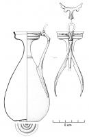 BLS-4002 - Balsamaire de type Volterra (Tassinari F.2330)
bronze
Balsamaire au corps fusiforme, le col étranglé est élargi et la lèvre pourvue de plusieurs moulures ; anse rapportée caractérisée par son attache comprenant deux feuillures courbes et effilées autour d'un appendice central.