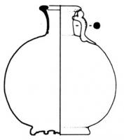 BLS-4005 - Balsamaire de type Tassinari F.1200
bronze
Balsamaire au corps sphérique, col légèrement évasé et lèvre en bourrelet interne ; une (ou deux ?) petite(s) anse(s) reliant le col cylindrique à l'épaule.