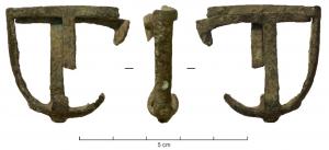 BOF-5001 - Bouterolle de fourreau
bronze
Etui à extrémité arrondie, composé de bandes dessinant le pourtour et l'axe médian; les deux faces sont identiques.