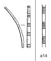 BRC-4205 - Bracelet
bronze
TPQ : -30 - TAQ : 500
Bracelet rubané en tôle de bronze, décoré par des groupes régulier de moulures ou d'incisions perpendiculaires au jonc.