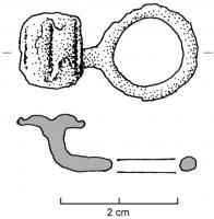 BTA-4009 - Bouton à anneau
bronze
Bouton à anneau dont la tête est constituée d'une plaque rectangulaire, moulurée transversalement ou longitudinalement.