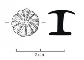 BTB-4003 - Bouton de baudrier
bronze
Bouton-rivet à tige courte, partie supérieure en forme de fleuron à pétales nettement séparés; tige courte avec, au revers, bouton plat éventuellement orné d'une rosace incisée.