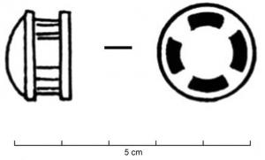 BTH-2018 - Bouton 
bronze
Bouton hémisphérique, creux par-dessous, dont la fixation est assurée par quatre bélières reliées entre elles.