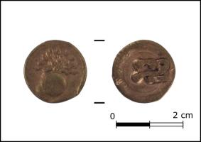 BTN-9071 - Bouton à la grenade enflammée
cuivre
Bouton en cuivre représentant une grenade enflammée, sans autre motif.