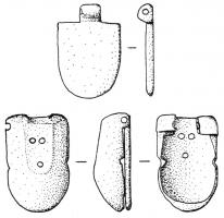 BTS-3003 - Boîte à sceau en forme de bourse
os
Boîte à sceau en os, en forme de bourse ou souvent demi-ovalaire ; fond percé de trous, souvent oblique par rapport au plan du couvercle. Le couvercle, articulé à l'aide d'un axe en bronze, peut être lisse, ou orné de traits transversaux et / ou de cercles oculés, en nombre variable.