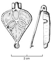 BTS-4103 - Boîte à sceau en forme de goutte
bronze
TPQ : 100 - TAQ : 250
Boîte à sceau en forme de goutte ou de feuille, couvercle plat émaillé, creusé de plusieurs loges dessinant un fleuron à 3 pétales ; disque terminal émaillé.