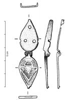 BTS-4177 - Boîte à sceau en forme de goutte
bronze
TPQ : 100 - TAQ : 250
Boîte à sceau en forme de goutte, couvercle plat creusé de loges d'émail ; au centre, motif en forme de V, touchant un demi-cercle au sommet ; pointe de calage au revers.