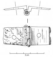 CHA-4103 - Charnière à encastrer, 3, 4 ou 5 charnons
bronze
Charnière composée de deux éléments rectangulaires perforés et articulés par des charnons (1 + 2, ou 2 + 3), dont l'axe de rotation est décalé d'un côté pour faciliter l'ouverture de la charnière destinée à être encastrée dans les montants en bois ; les angles externes des plaques peuvent également être biseautés pour la même raison.