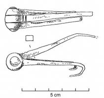 CHA-4111 - Charnière à fiches et anneaux
fer
Charnière constituée de trois pointes dotées à leur extrémité d'un anneau permettant d'accueillir un rivet formant l'articulation. Les deux fiches extérieures donnent à la partie visible de la charnière la forme d'une olive.