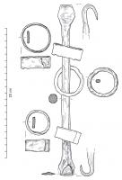 CIS-4034 - Ciseau de tourneur ?
fer
Outil à robuste tige carrée ou octogonale (angles abattus), comportant à chaque extrémité un crochet plat, affûté sur les côtés, replié dans des directions opposées.