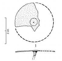 CLD-4066 - Clou décoratif
bronze
Clou décoratif entièrement en bronze, à tête plate et fine, le plus souvent inornée, quelquefois étamée ; tige mince, souvent de section rectangulaire ou carrée.