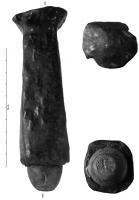 CMN-3002 - Coin monétaire mobile à manchon
bronze, fer
Manchon massif, en fer, à tête évasée ou non, dont l'extrémité distale creusée dans l'axe est équipée d'un coin monétaire (gravé en creux) en alliage de cuivre.