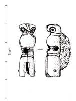 CNF-4084 - Canif : chouette
fer, os
TPQ : 100 - TAQ : 250
Canif dont le manche figure une chouette debout.