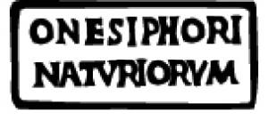 COV-4267 - Tuile estampillée ONESIPHORI NATVRIORVM
terre cuite
TPQ : -30 - TAQ : 300
Tuile marquée (à l'aide d'un signaculum en alliage cuivreux), dans un cadre, ONESIPHORI / NATVRIORVM.