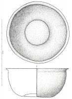 CPE-2011 - Coupe
bronze
Bol hémisphérique, simplement pourvu d'une lèvre oblique déversée et d'un fond rentrant (ombilic) martelé.