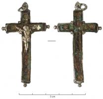 CRF-9014 - Crucifix
bois, bronze
Crucifix en bois cerclé de bronze avec appliques métalliques.